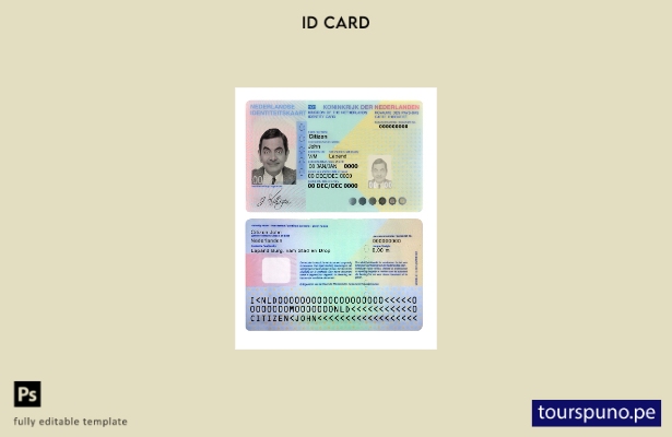 Plantilla de identificación de Países Bajos lista para imprimir